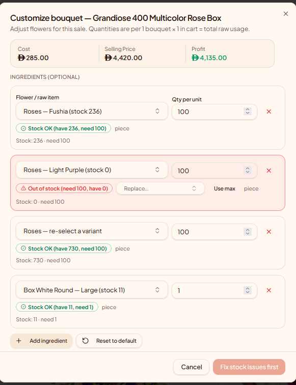TillX on-the-fly recipe editing at checkout for a customised café drink